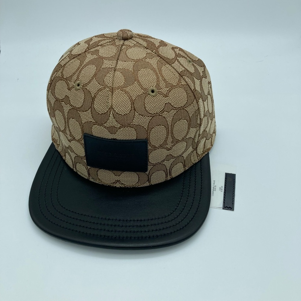 NWT COACH SIGNATURE FLAT BRIM KHAKI HAT - Picture 3 of 10